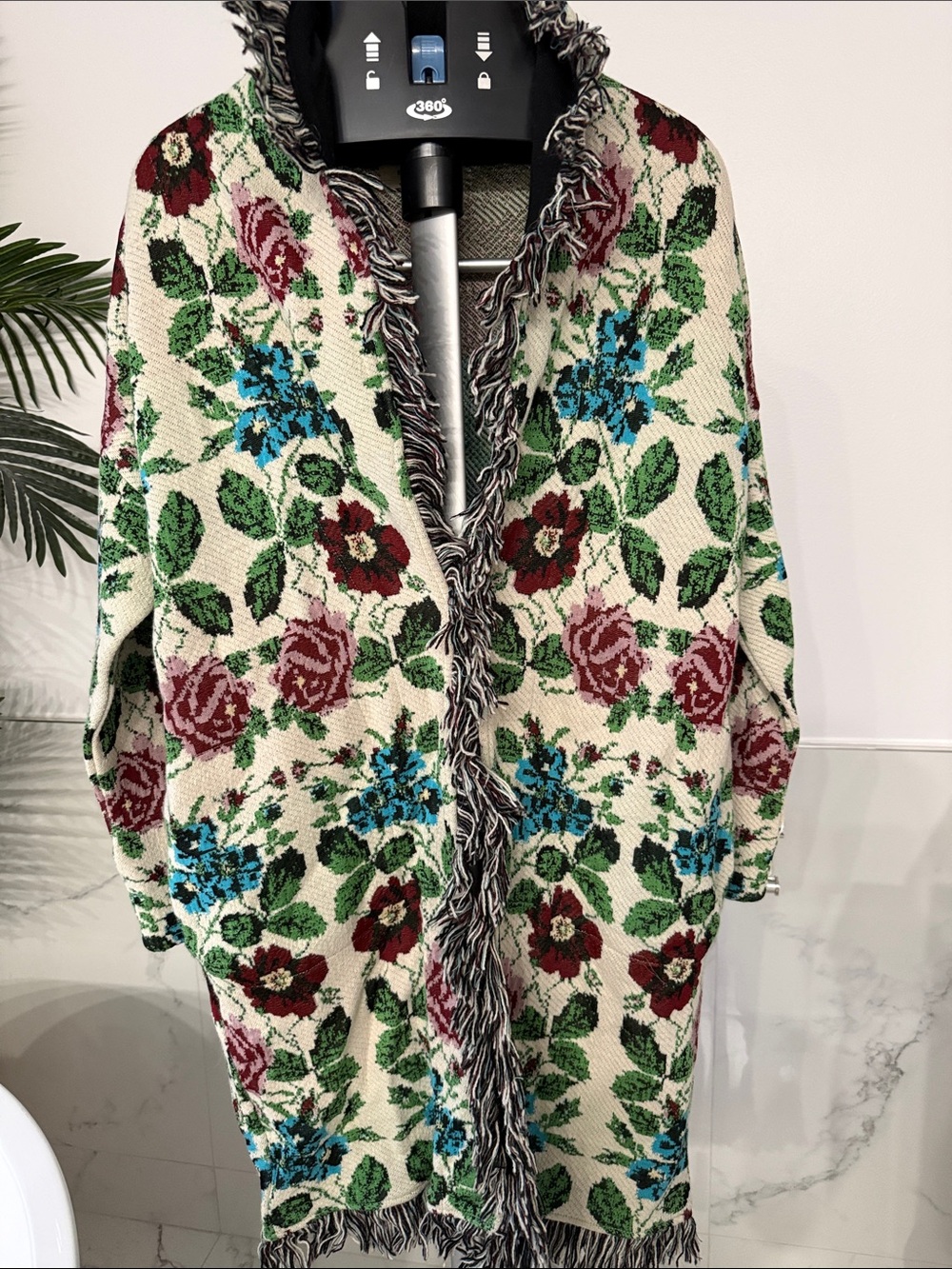 Anthropologie Aldomartins Floral Intarsia Fringe Sweater Coat Cardigan XS